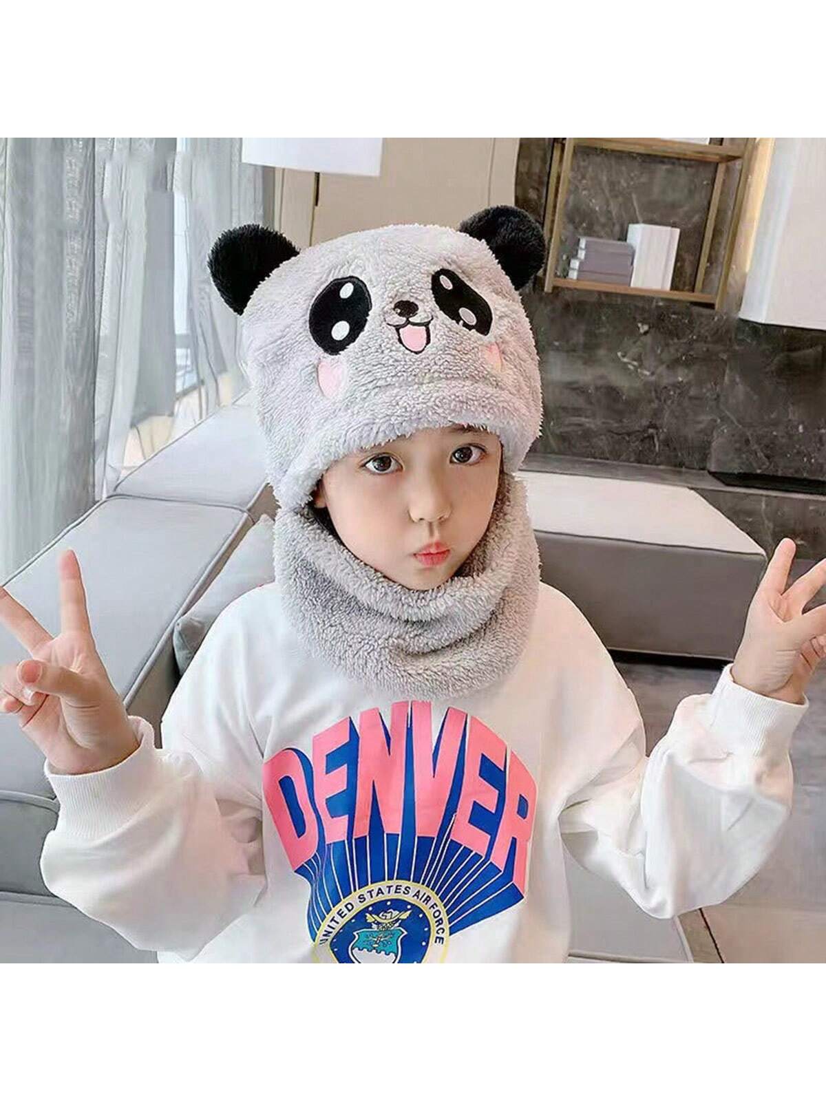 1pc Children's Winter Hat Scarf Combo For Boys And Girls, Cute Ear Protecting Windproof Cap twins