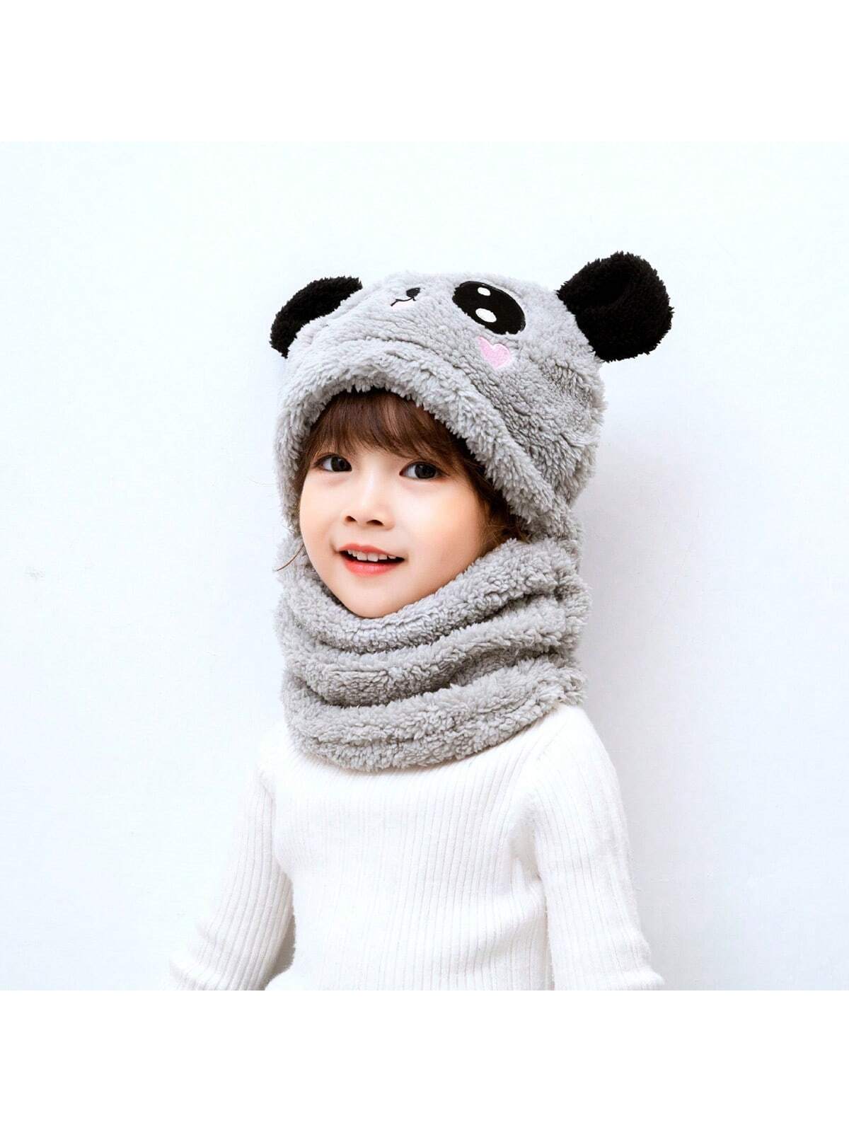 1pc Children's Winter Hat Scarf Combo For Boys And Girls, Cute Ear Protecting Windproof Cap twins
