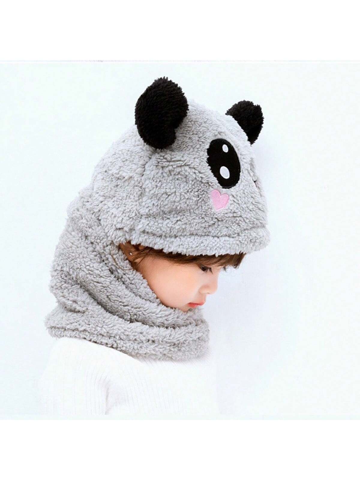 1pc Children's Winter Hat Scarf Combo For Boys And Girls, Cute Ear Protecting Windproof Cap twins