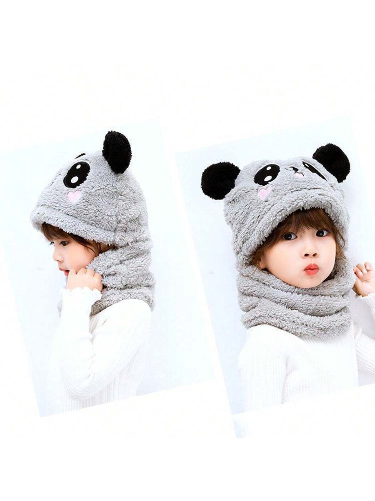 1pc Children's Winter Hat Scarf Combo For Boys And Girls, Cute Ear Protecting Windproof Cap twins