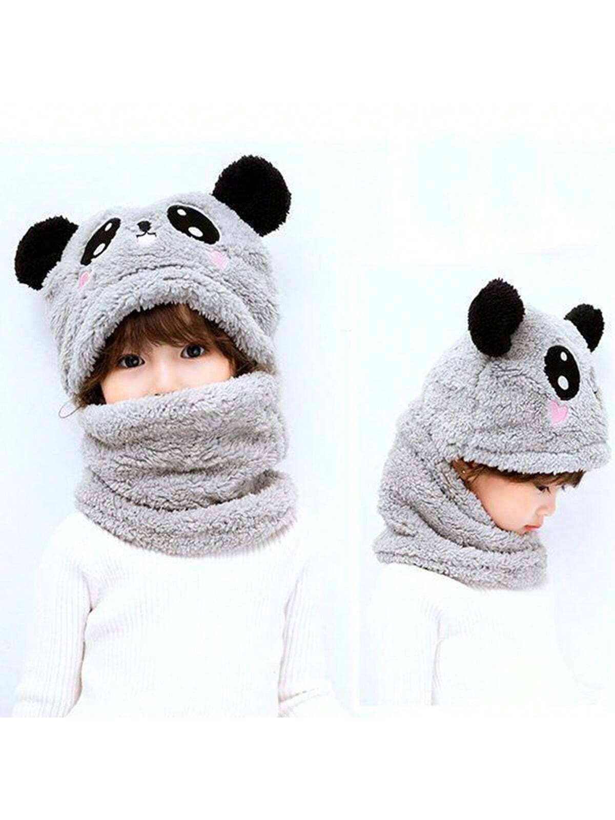 1pc Children's Winter Hat Scarf Combo For Boys And Girls, Cute Ear Protecting Windproof Cap twins