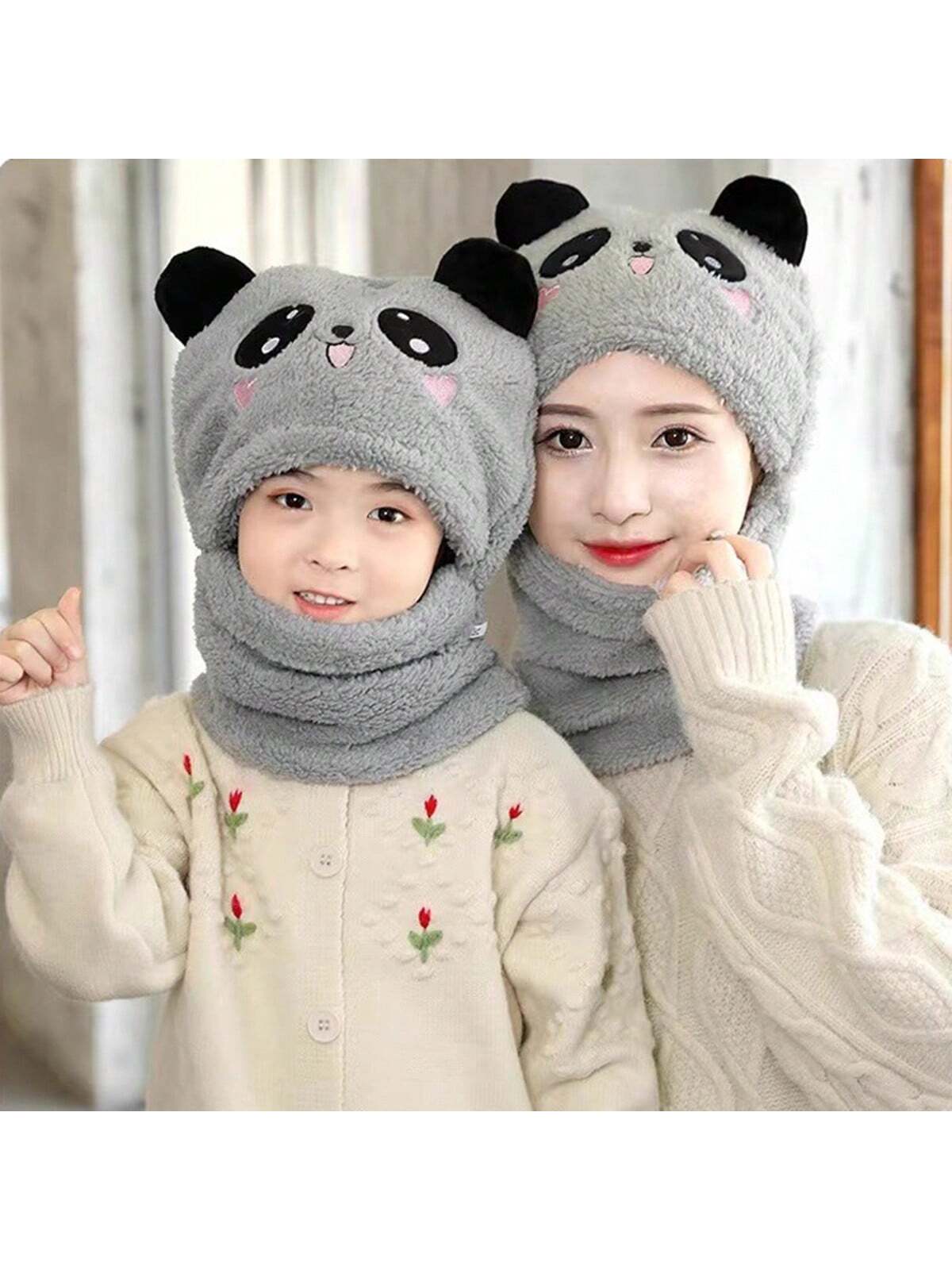 1pc Children's Winter Hat Scarf Combo For Boys And Girls, Cute Ear Protecting Windproof Cap twins