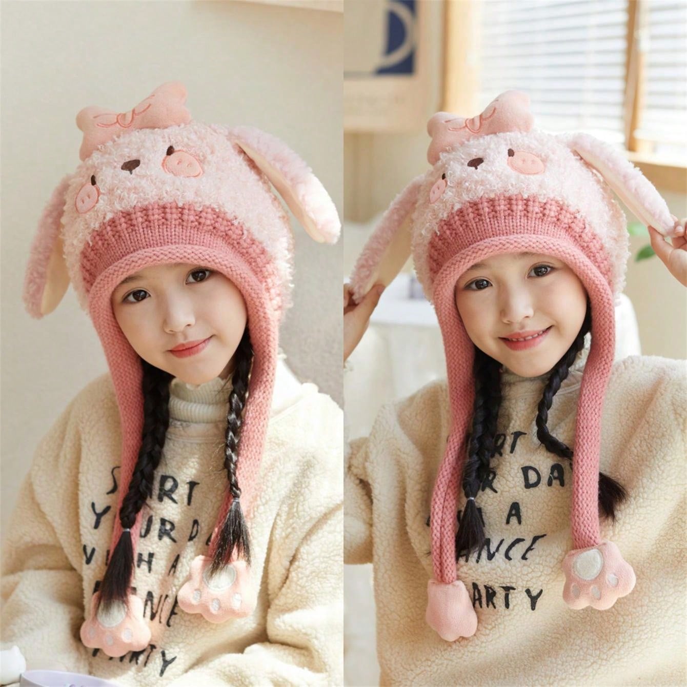 Baby Hat Scarf Set Winter Thickened Warm Ear Protection Cap For Boys & Girls, Cute Infant Toddler Beanie With Scarf Attached twins