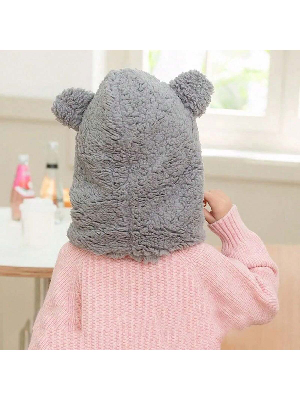1pc Unisex Cartoon Bear Shaped Hat With Scarf And Mask Design, Thickened, Warm, Suitable For Daily Wear In Autumn And Winter twins