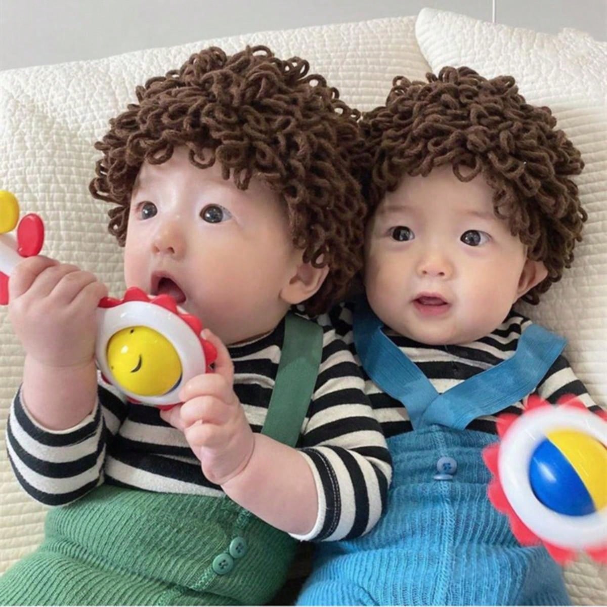 Baby Wig Knitted Headband Hat, Cool And Fashionable Cap With Headband, Soft And Stretchy Wig Hat, Suitable For Infants, Newborns, Kids. twins