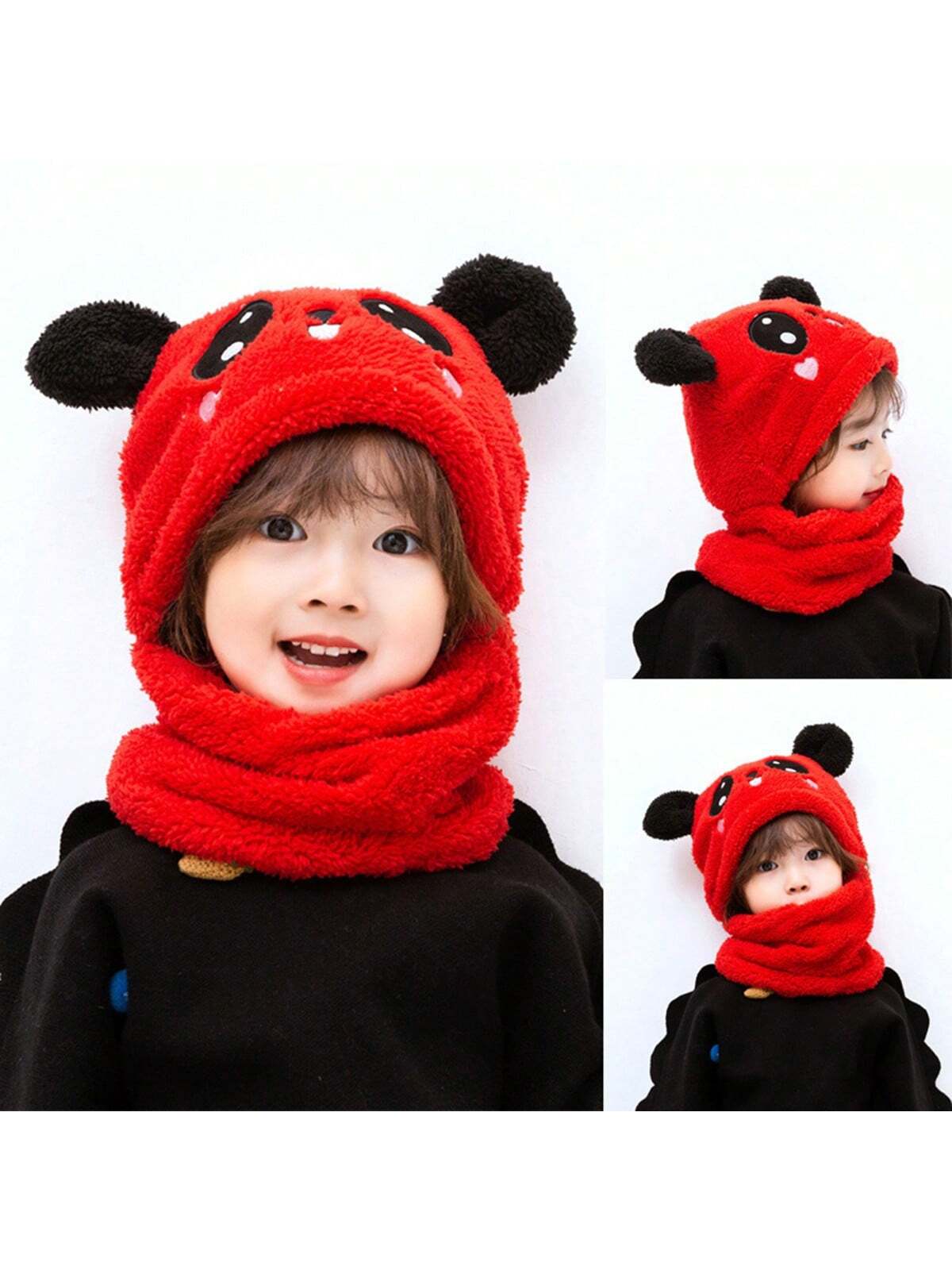 1pc Unisex Cartoon Bear Shaped Hat With Scarf And Mask Design, Thickened, Warm, Suitable For Daily Wear In Autumn And Winter twins