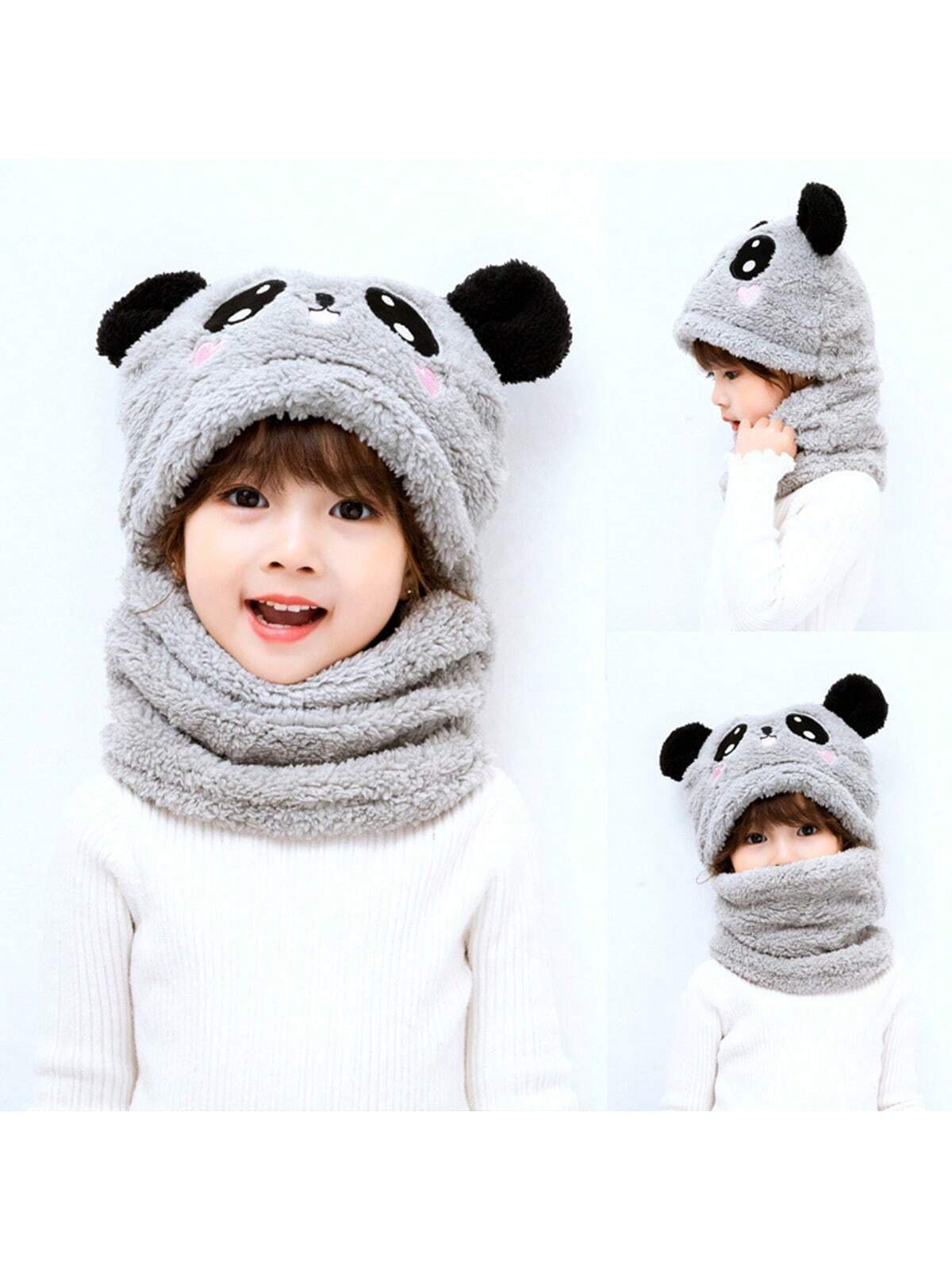 1pc Unisex Cartoon Bear Shaped Hat With Scarf And Mask Design, Thickened, Warm, Suitable For Daily Wear In Autumn And Winter twins