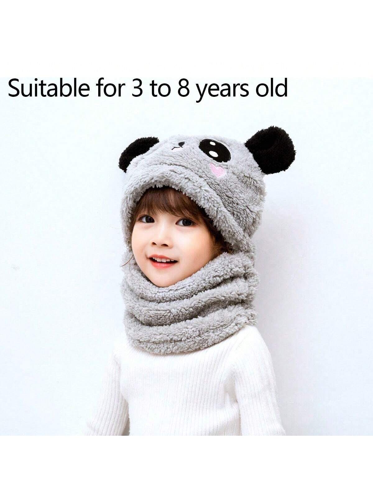 1pc Unisex Cartoon Bear Shaped Hat With Scarf And Mask Design, Thickened, Warm, Suitable For Daily Wear In Autumn And Winter twins