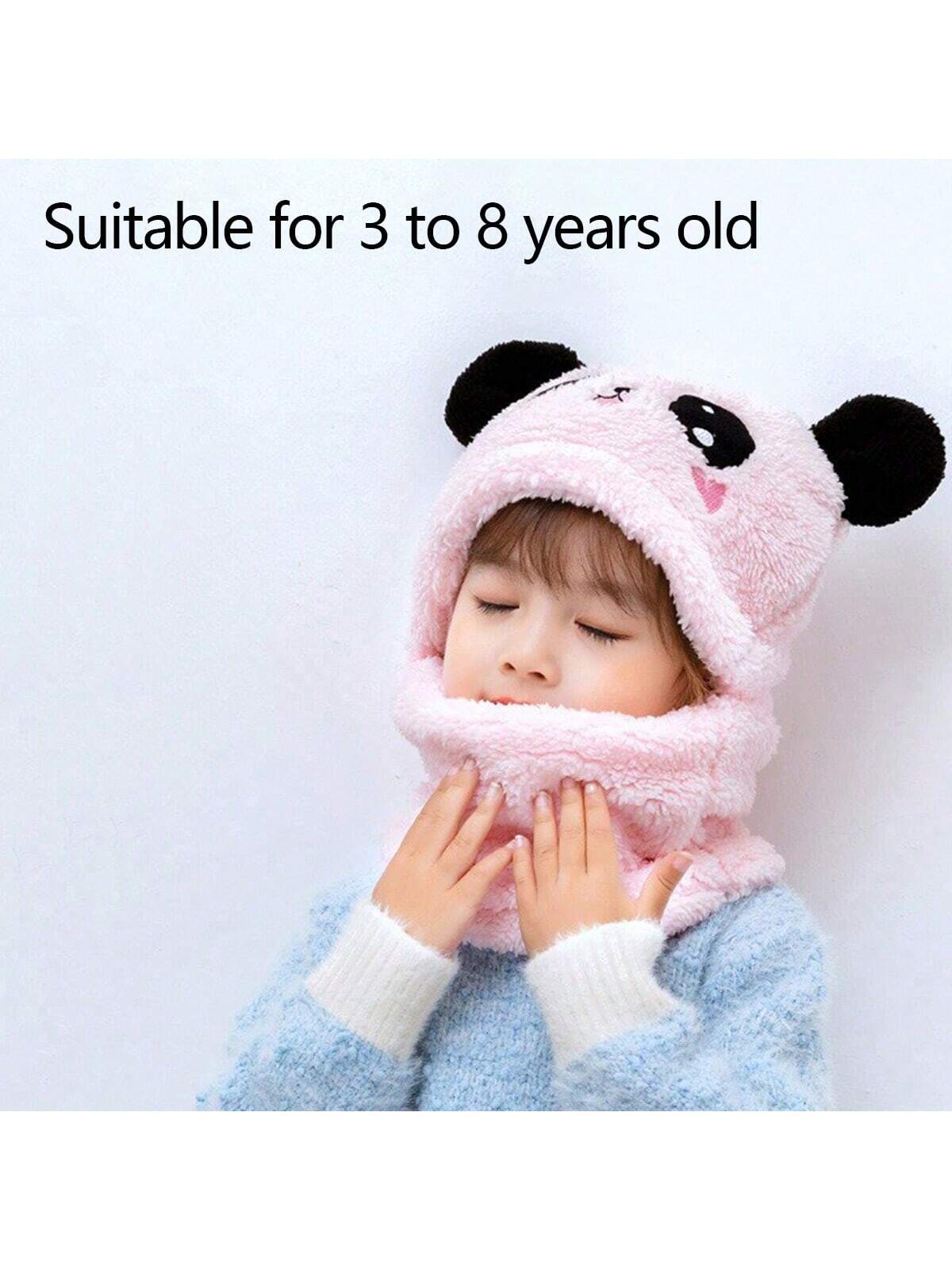 1pc Unisex Cartoon Bear Shaped Hat With Scarf And Mask Design, Thickened, Warm, Suitable For Daily Wear In Autumn And Winter twins