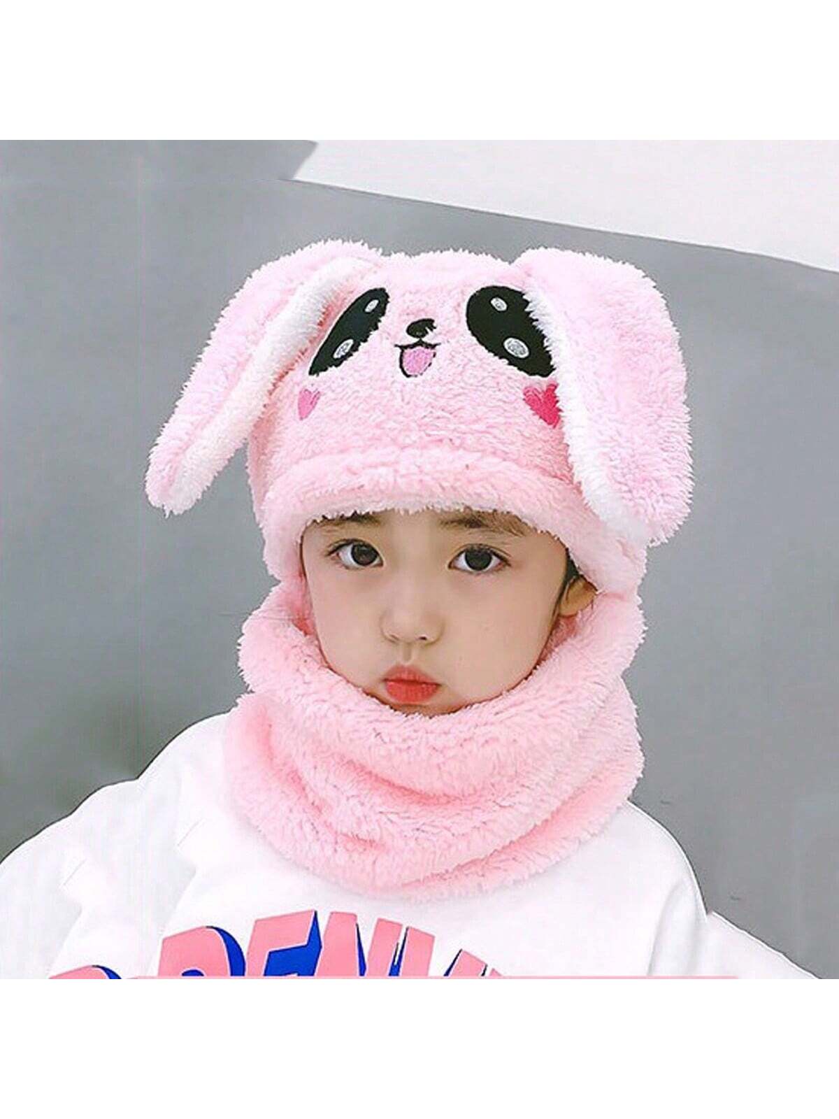 1pc Unisex Cartoon Bear Shaped Hat With Scarf And Mask Design, Thickened, Warm, Suitable For Daily Wear In Autumn And Winter twins