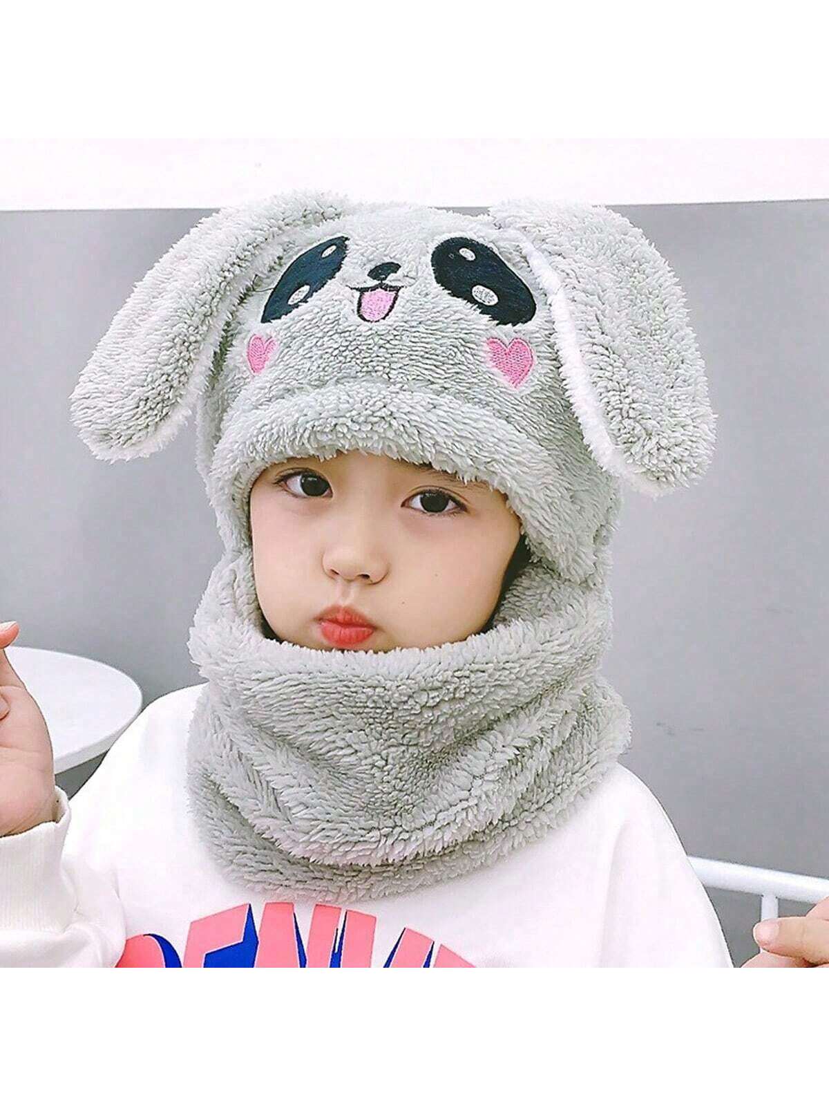 1pc Unisex Cartoon Bear Shaped Hat With Scarf And Mask Design, Thickened, Warm, Suitable For Daily Wear In Autumn And Winter twins