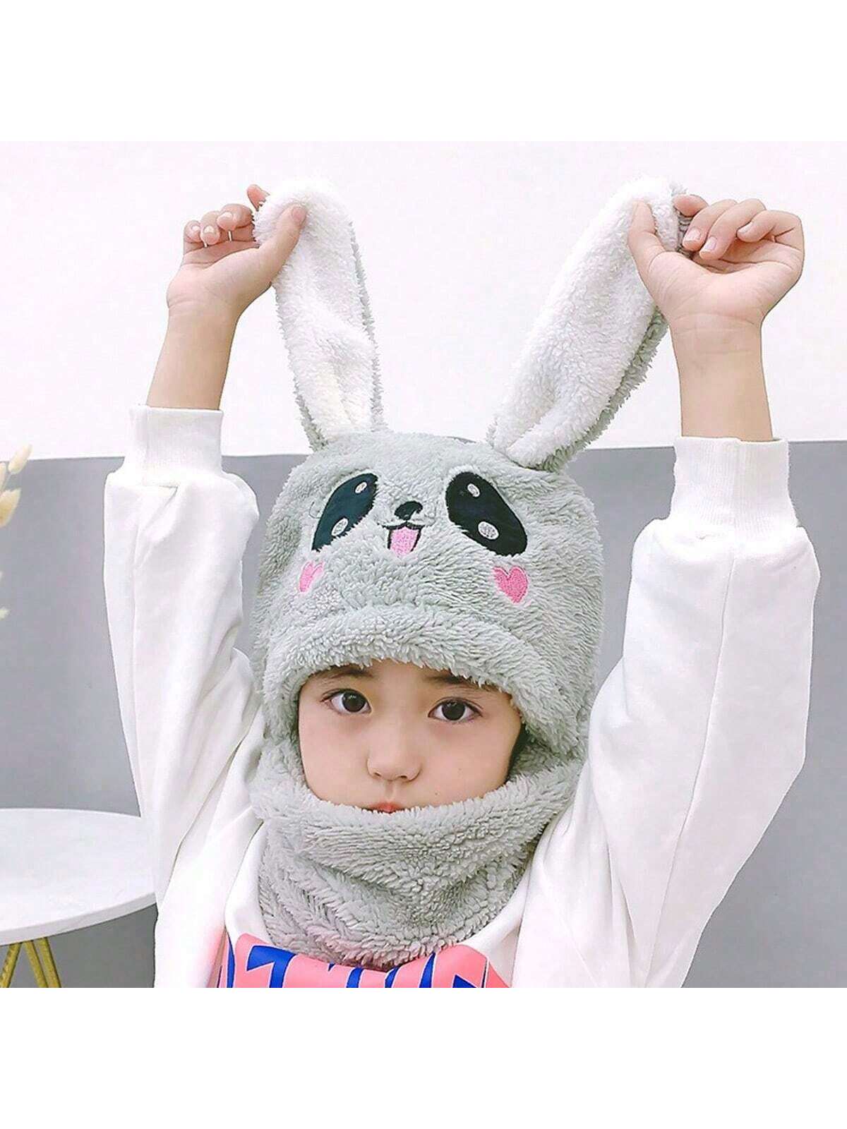 1pc Unisex Cartoon Bear Shaped Hat With Scarf And Mask Design, Thickened, Warm, Suitable For Daily Wear In Autumn And Winter twins