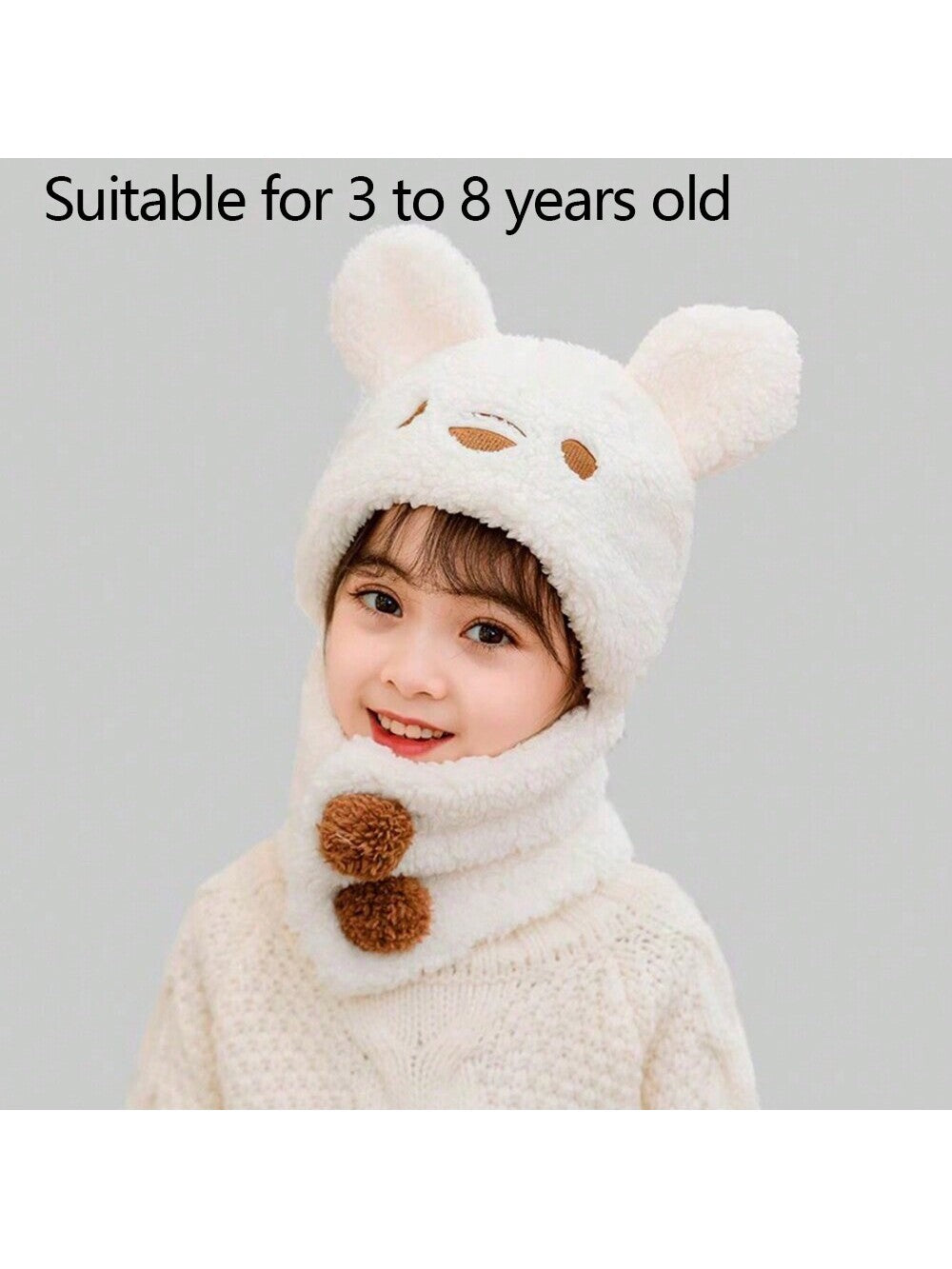 1pc Unisex Cartoon Bear Shaped Hat With Scarf And Mask Design, Thickened, Warm, Suitable For Daily Wear In Autumn And Winter twins