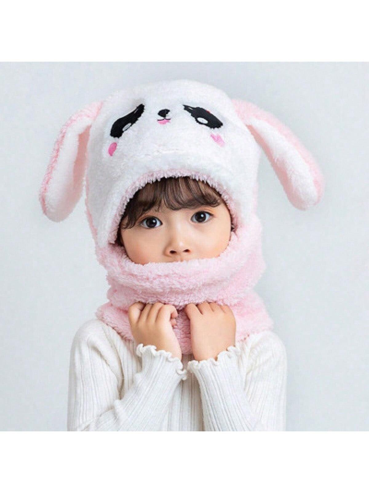 1pc Unisex Cartoon Bear Shaped Hat With Scarf And Mask Design, Thickened, Warm, Suitable For Daily Wear In Autumn And Winter twins