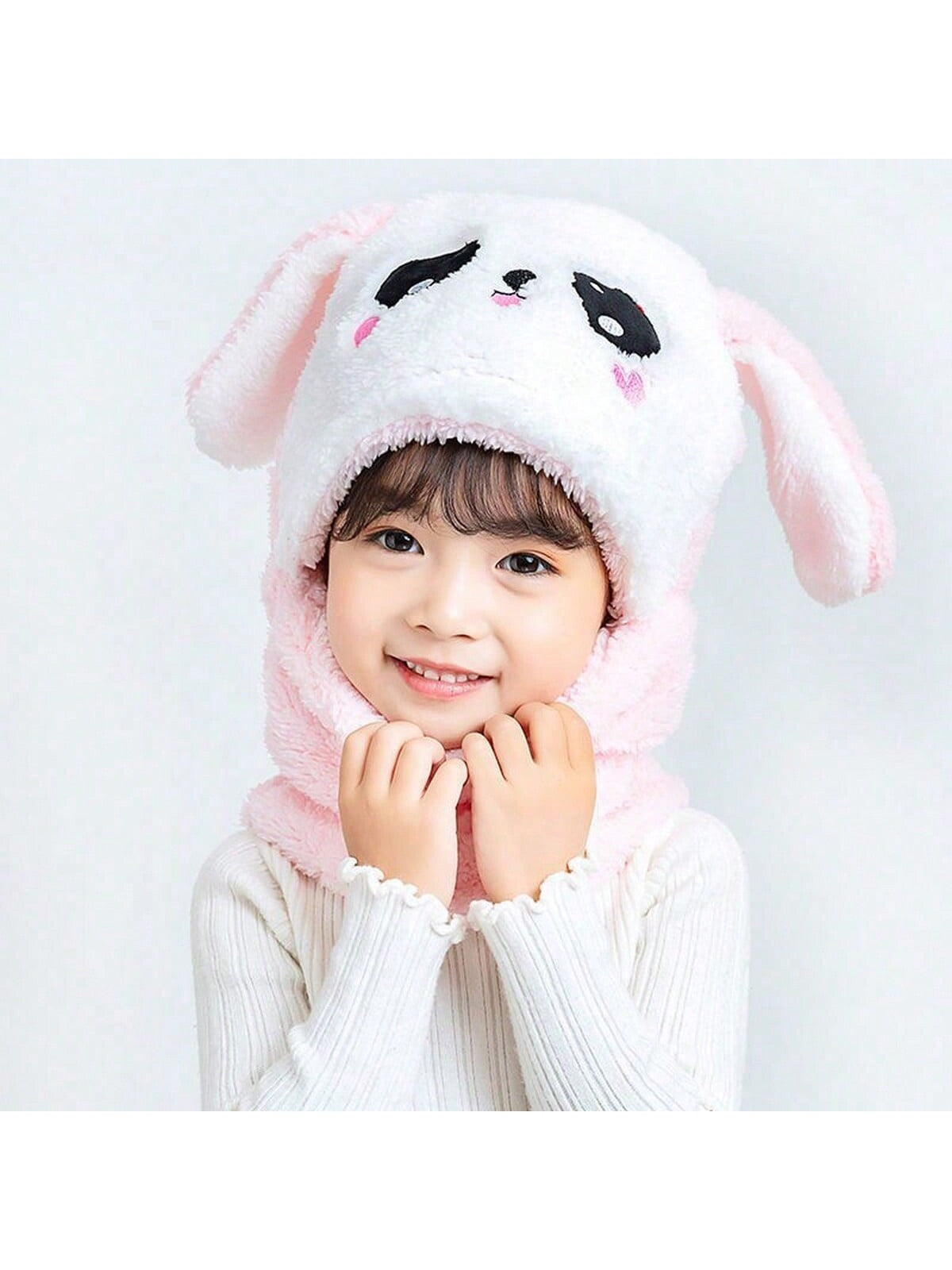1pc Unisex Cartoon Bear Shaped Hat With Scarf And Mask Design, Thickened, Warm, Suitable For Daily Wear In Autumn And Winter twins