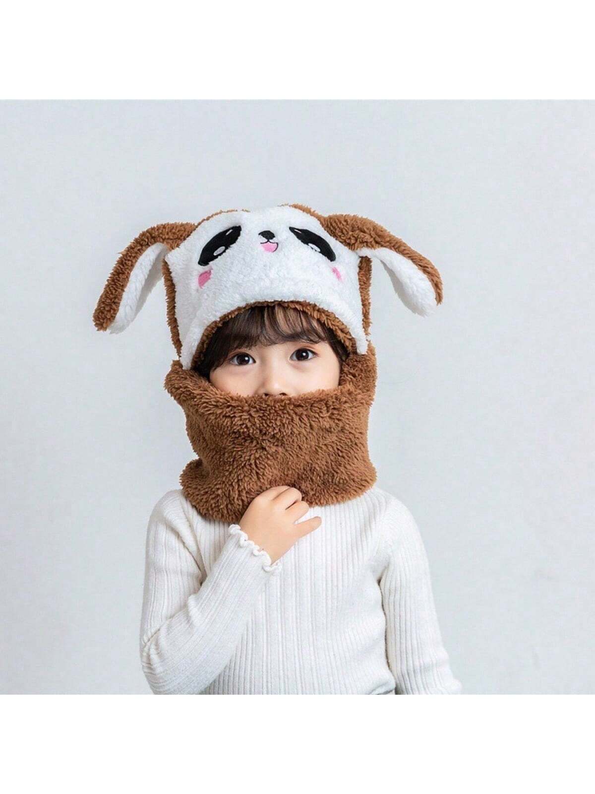 1pc Unisex Cartoon Bear Shaped Hat With Scarf And Mask Design, Thickened, Warm, Suitable For Daily Wear In Autumn And Winter twins
