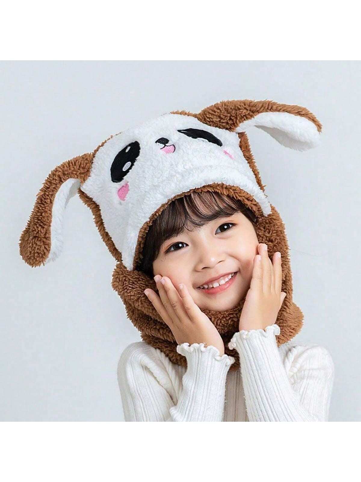 1pc Unisex Cartoon Bear Shaped Hat With Scarf And Mask Design, Thickened, Warm, Suitable For Daily Wear In Autumn And Winter twins