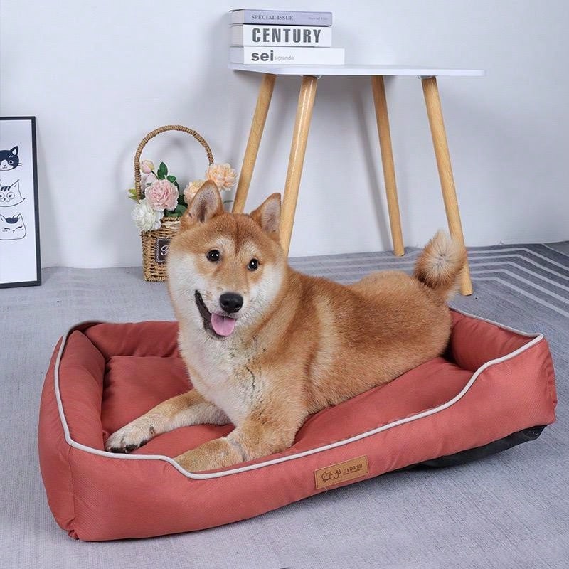 1pc Blue Oxford Fabric Elliptical Dog Bed Resistant To Bite, Wear, Waterproof, Detachable And Washable For Large Dogs Such As Shiba Inu