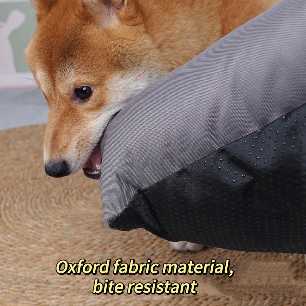 1pc Blue Oxford Fabric Elliptical Dog Bed Resistant To Bite, Wear, Waterproof, Detachable And Washable For Large Dogs Such As Shiba Inu