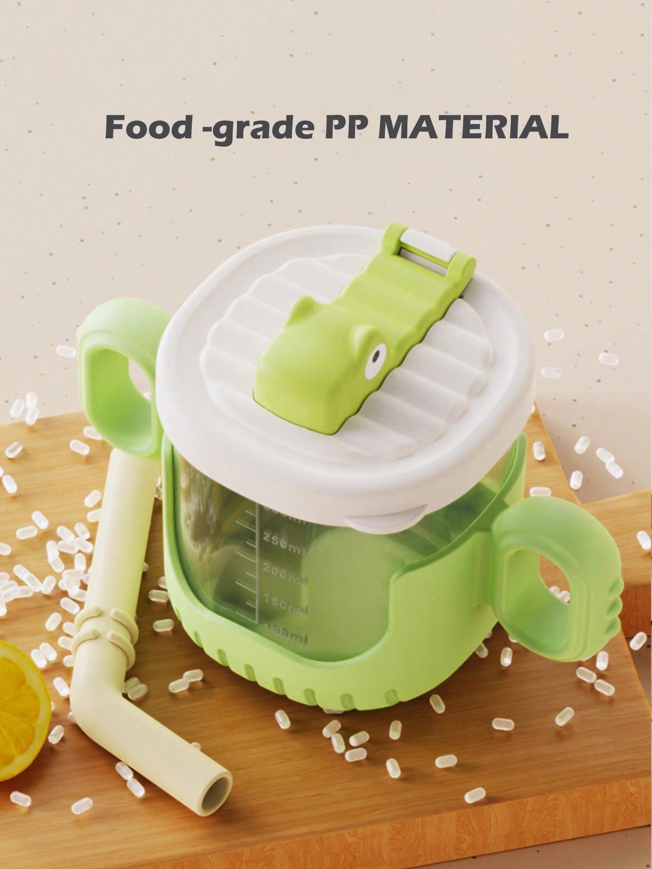 1pc Yellow Crocodile Design Baby Sippy Cup With Rounded Handle, Clear Scale And Silicone Straw
