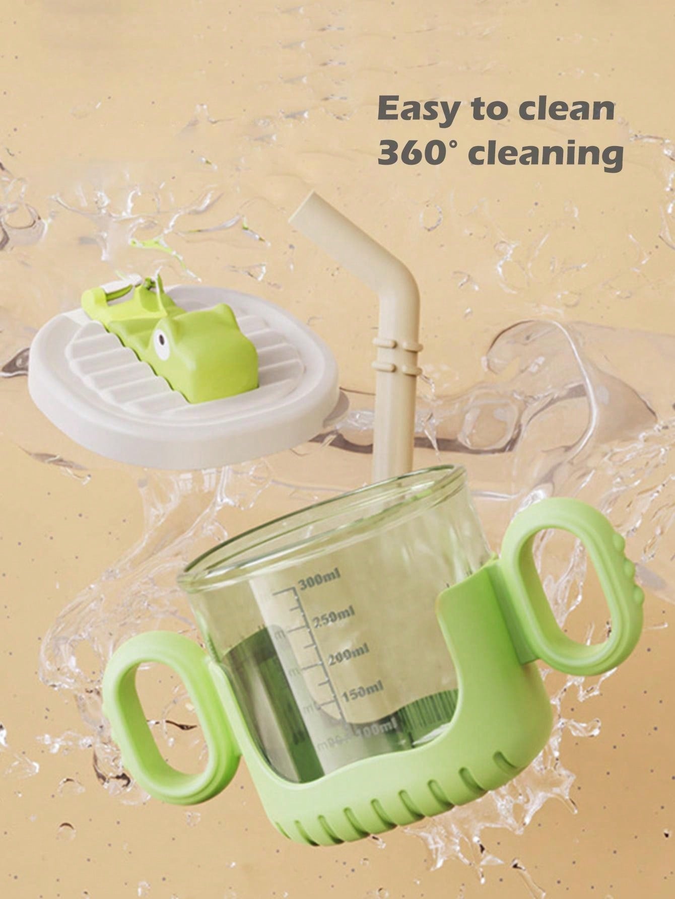 1pc Yellow Crocodile Design Baby Sippy Cup With Rounded Handle, Clear Scale And Silicone Straw