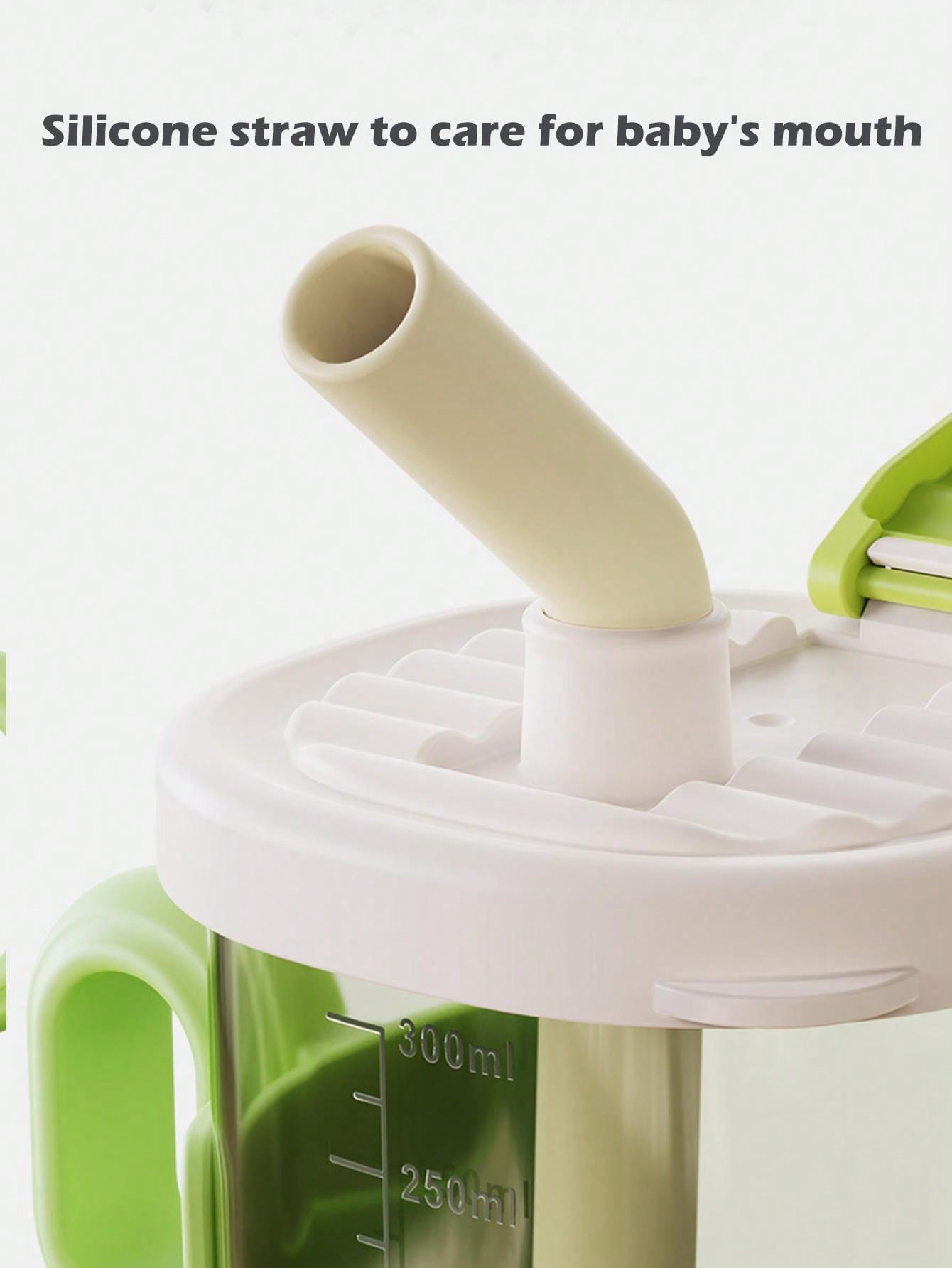 1pc Yellow Crocodile Design Baby Sippy Cup With Rounded Handle, Clear Scale And Silicone Straw