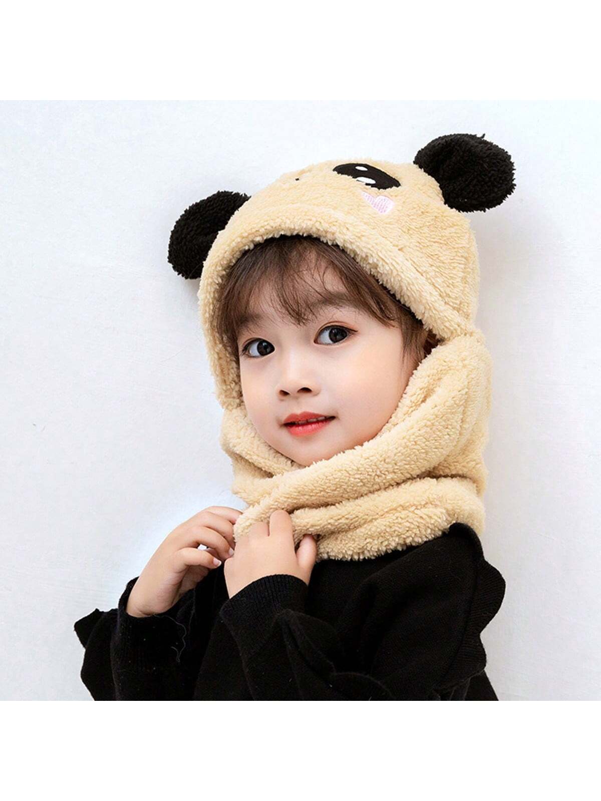 1pc Children's Winter Hat Scarf Combo For Boys And Girls, Cute Ear Protecting Windproof Cap twins