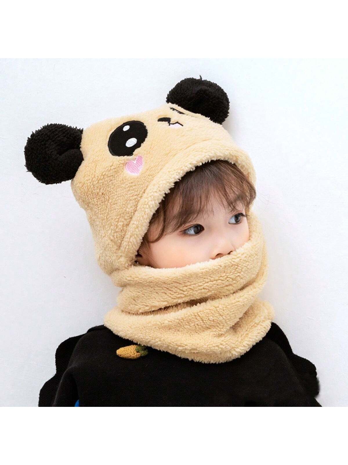 1pc Children's Winter Hat Scarf Combo For Boys And Girls, Cute Ear Protecting Windproof Cap twins