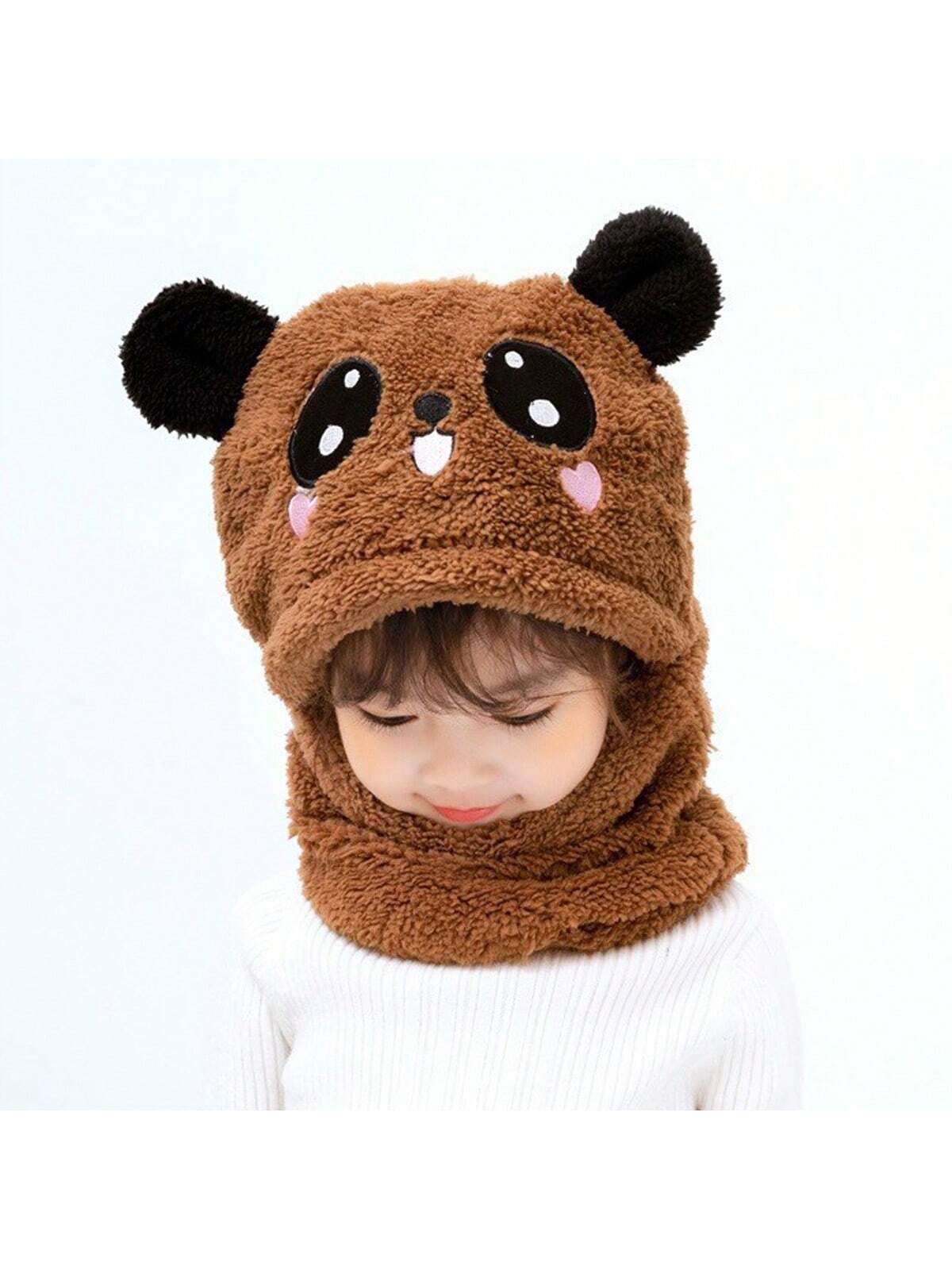 1pc Children's Winter Hat Scarf Combo For Boys And Girls, Cute Ear Protecting Windproof Cap twins