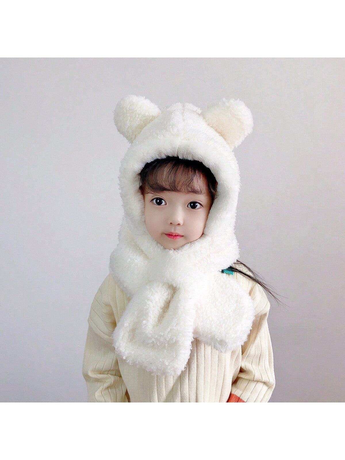 1pc Unisex Cartoon Bear Shaped Hat With Scarf And Mask Design, Thickened, Warm, Suitable For Daily Wear In Autumn And Winter twins