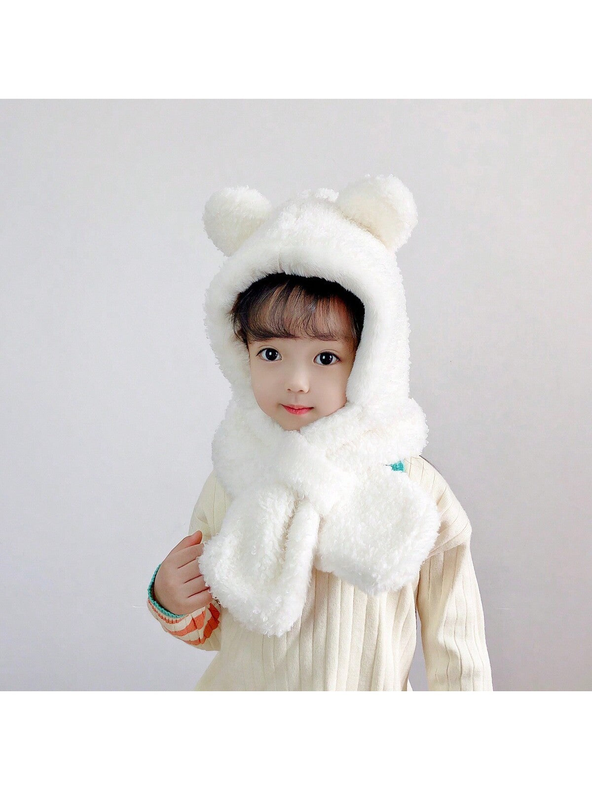 1pc Unisex Cartoon Bear Shaped Hat With Scarf And Mask Design, Thickened, Warm, Suitable For Daily Wear In Autumn And Winter twins