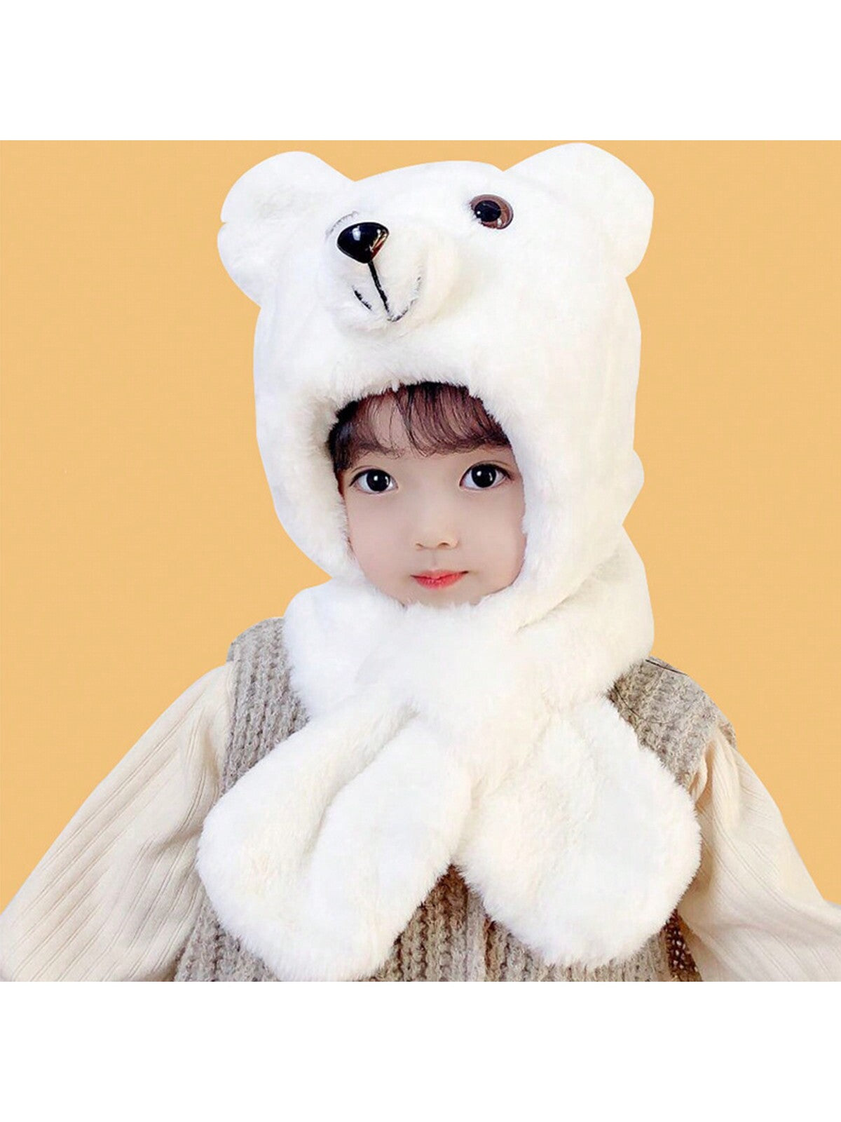 1pc Unisex Cartoon Bear Shaped Hat With Scarf And Mask Design, Thickened, Warm, Suitable For Daily Wear In Autumn And Winter twins