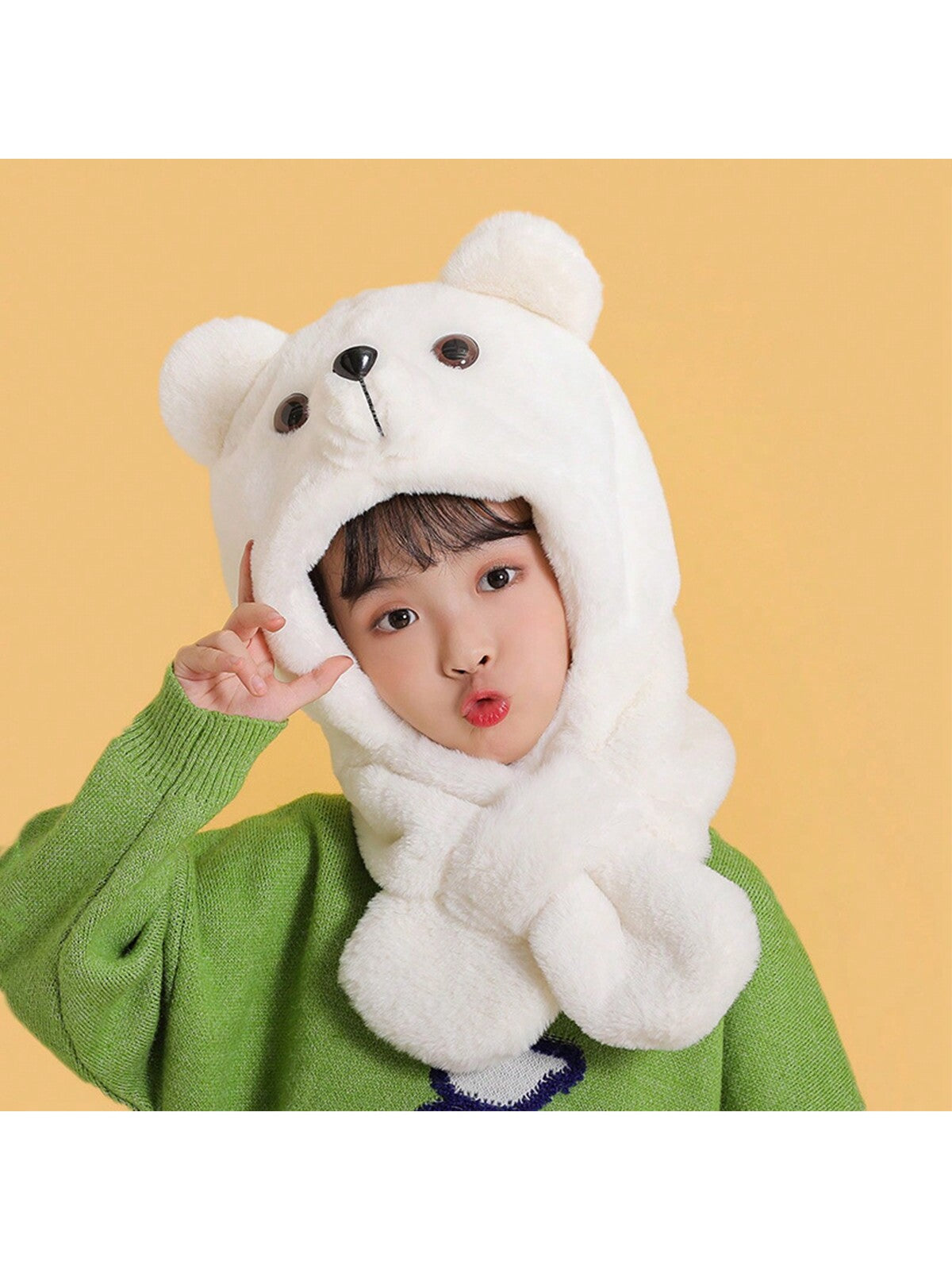 1pc Unisex Cartoon Bear Shaped Hat With Scarf And Mask Design, Thickened, Warm, Suitable For Daily Wear In Autumn And Winter twins