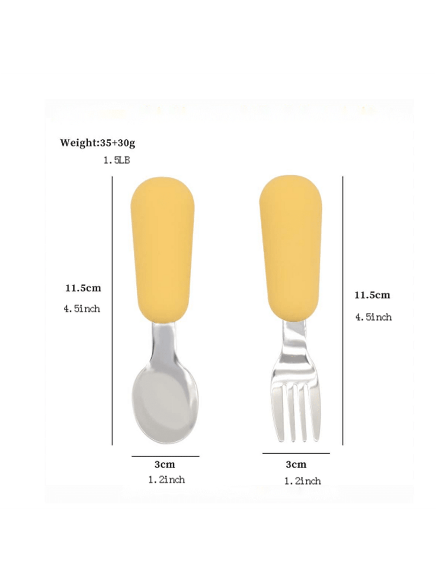 2pcs Toddler Tableware Set With Silicone Handle, Stainless Steel Children Safe Spoon & Fork, Food-grade Silicone, Dishwasher Safe