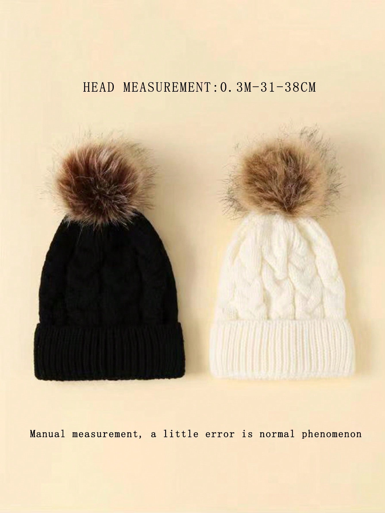 2pcs Black & White Unisex Kids' & Baby's Beanie Hat, Y2k Pom Pom Twist Knit Winter Cap, Suitable For Daily Commute, Outdoor Activities twins
