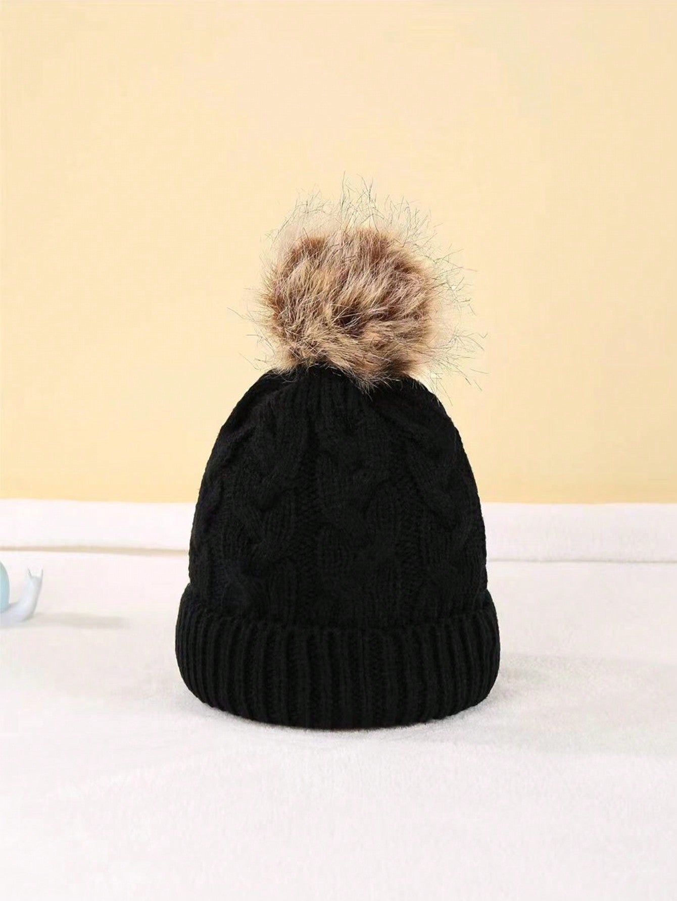 2pcs/set Unisex Knitted Hat With Pom Pom And Twist Pattern In Beige And Pink For Kids And Baby, Suitable For Winter Outdoor Activities, Casual Wear And Daily Commute.
