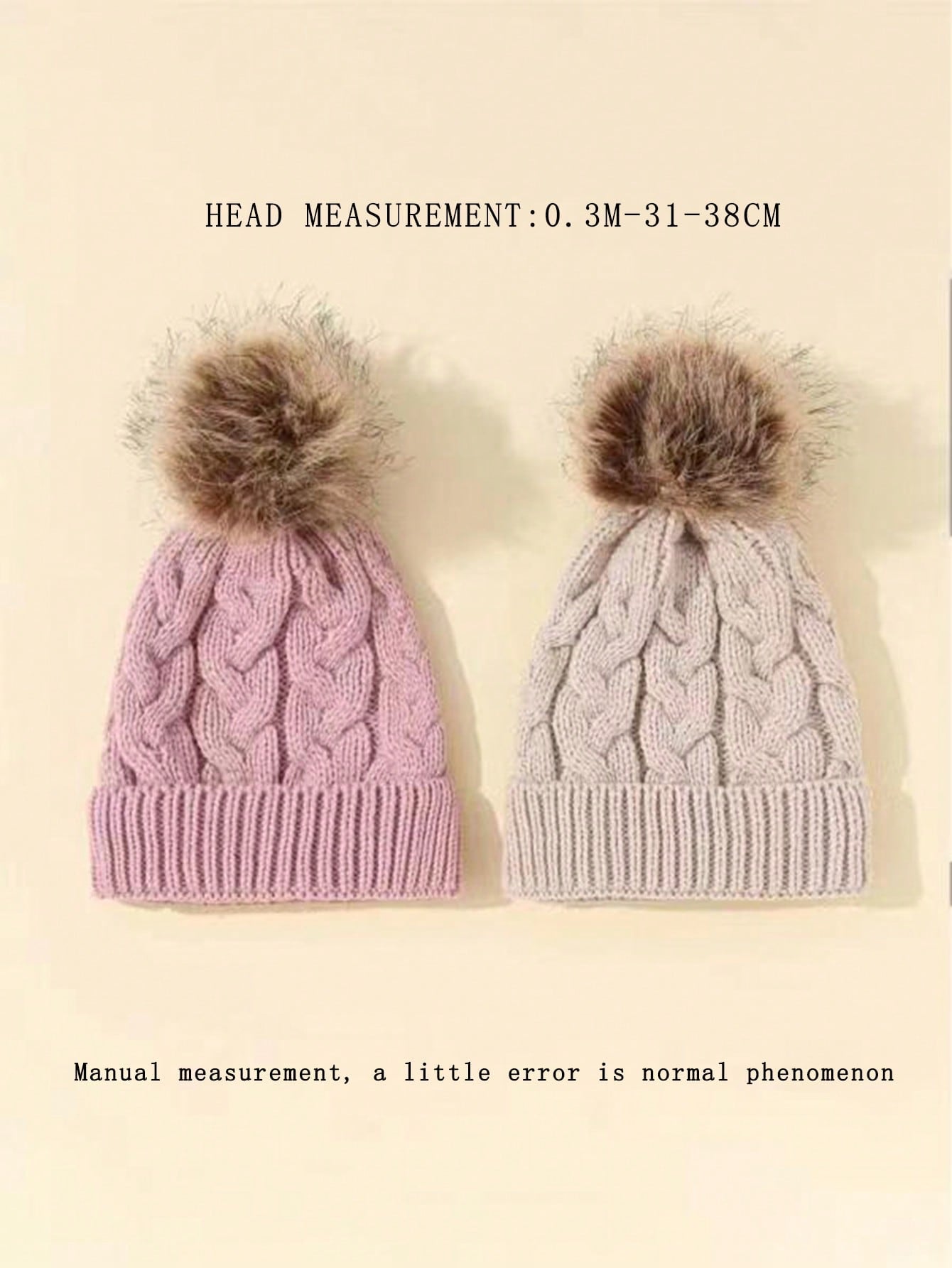 2pcs/set Unisex Knitted Hat With Pom Pom And Twist Pattern In Beige And Pink For Kids And Baby, Suitable For Winter Outdoor Activities, Casual Wear And Daily Commute.