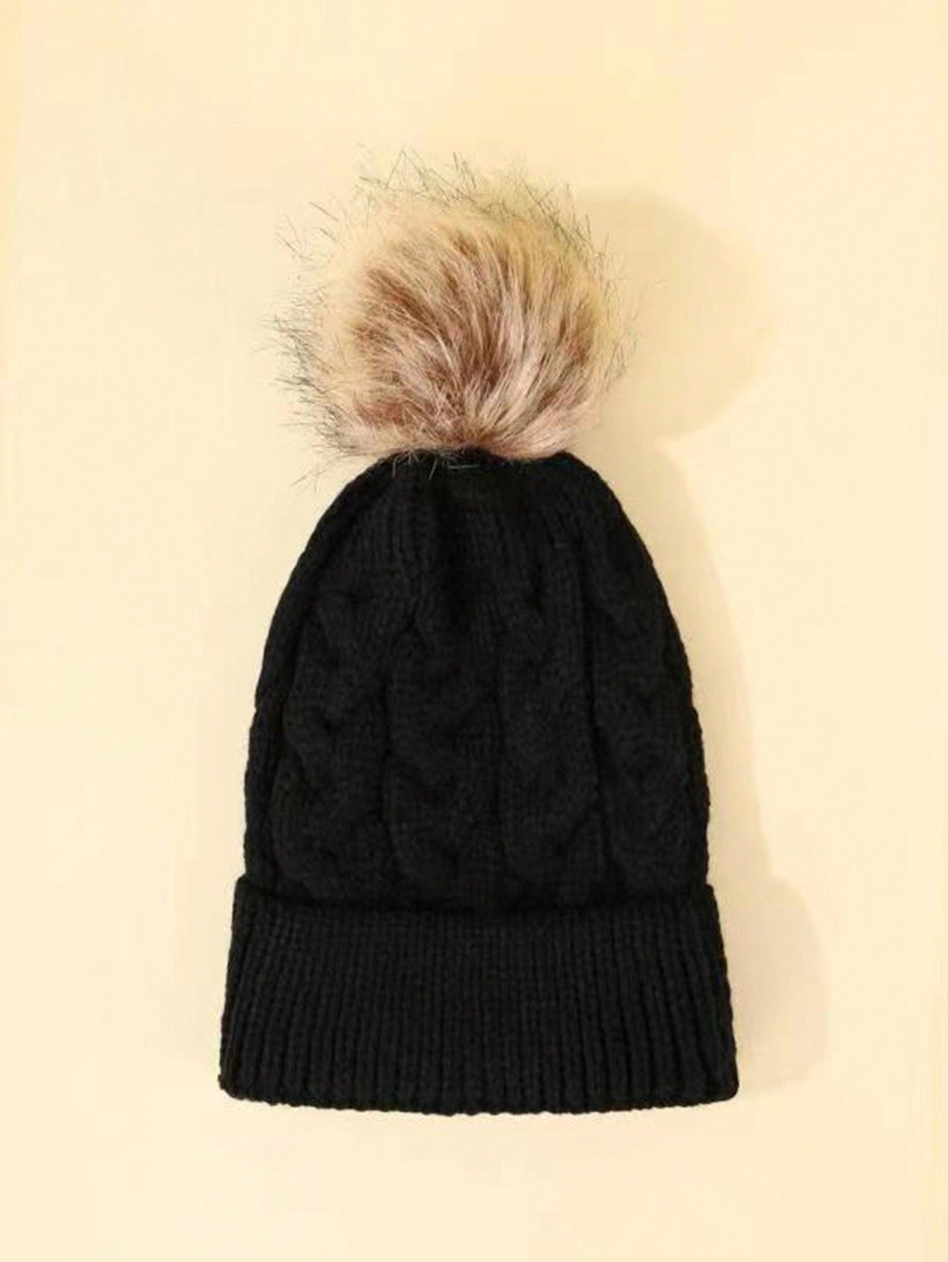2pcs Black & White Unisex Kids' & Baby's Beanie Hat, Y2k Pom Pom Twist Knit Winter Cap, Suitable For Daily Commute, Outdoor Activities twins
