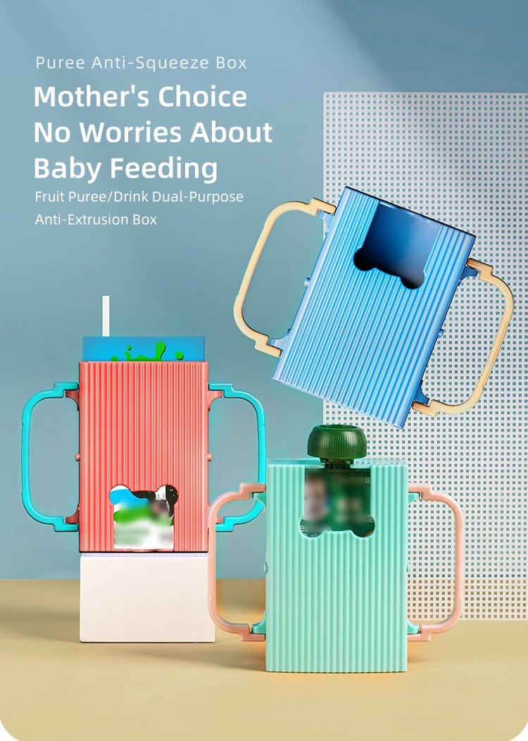 1pc Children's Anti-Squeeze Drink Box/Feeding Tool/Baby Milk And Juice Drinking Anti-Squeeze And Anti-Spray Cup Holder-Adjustable And Retractable For Four Seasons Use