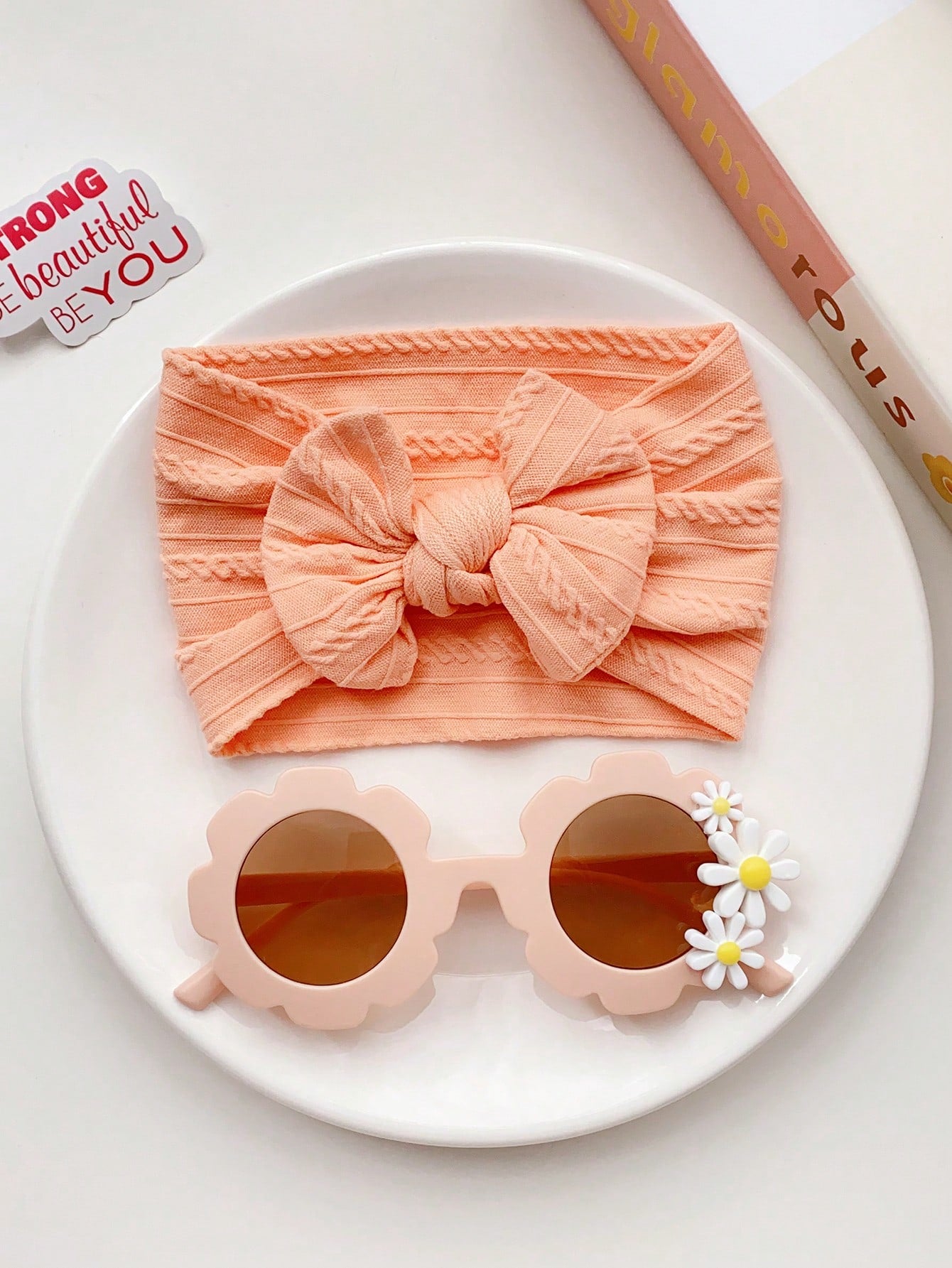 2pcs/Set Pink Children's Flower Sunglasses + Cute Bowknot Headband