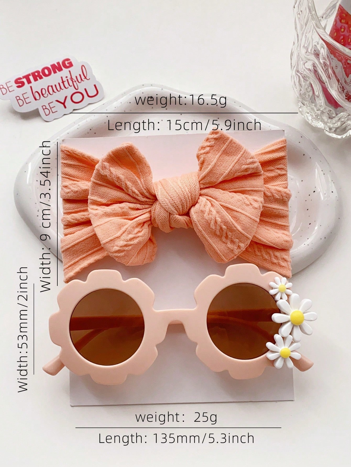 2pcs/Set Pink Children's Flower Sunglasses + Cute Bowknot Headband