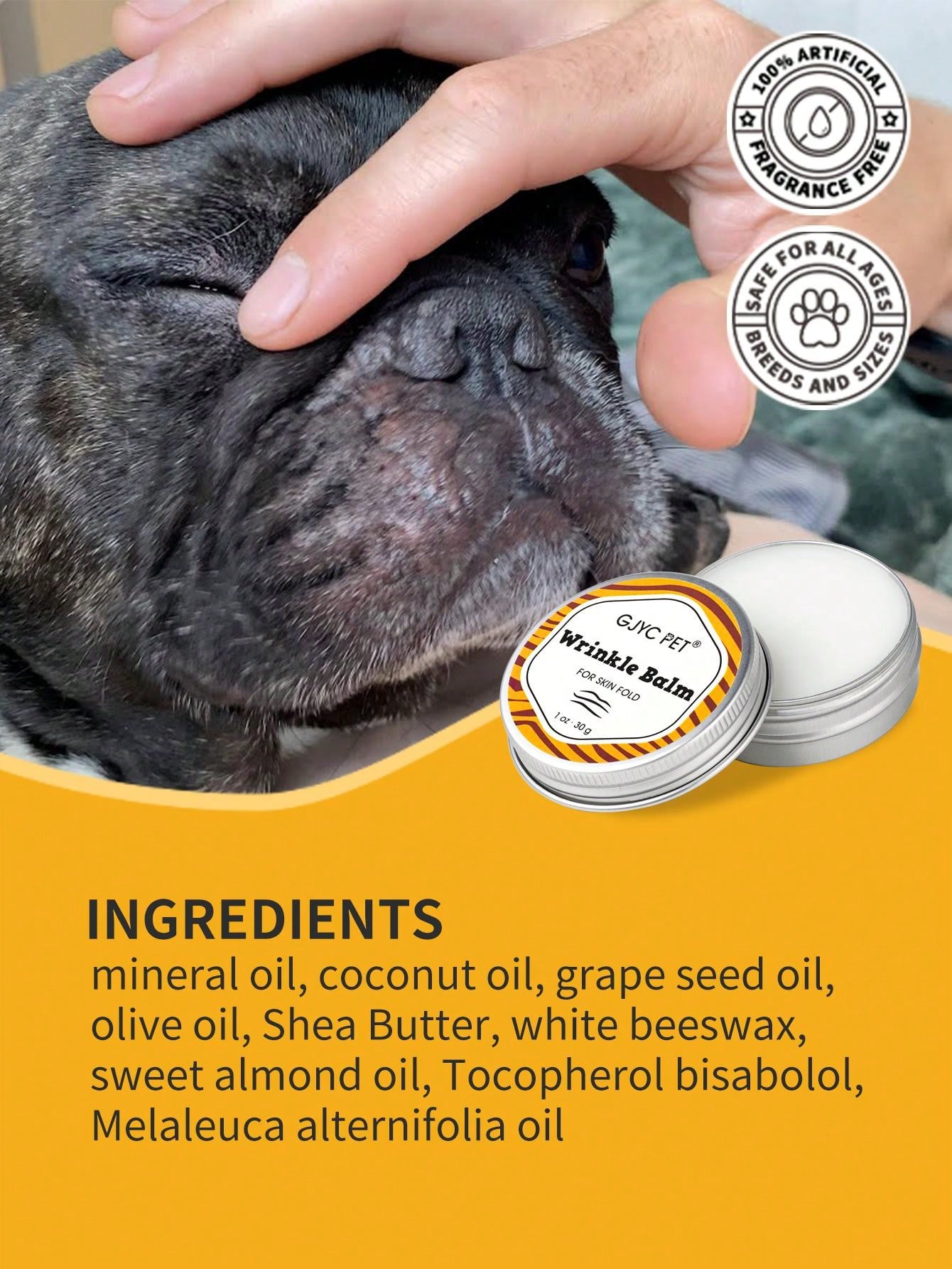 Premium Wrinkle Balm for Bulldogs, French Bulldogs, Pugs, and English Bulldogs - 1 Oz - Cleans Wrinkles, Removes Tear Stains, Addresses Tail Pockets, and Nourishes Paws