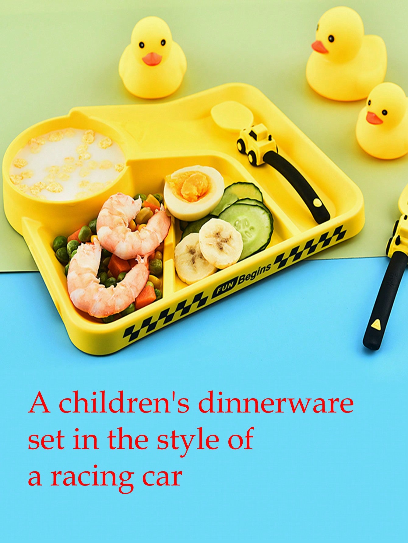 1pc Children's Car Racing Track Themed Food-Grade Pp Spoon And Fork Tableware Set For Daily Mealtime Use