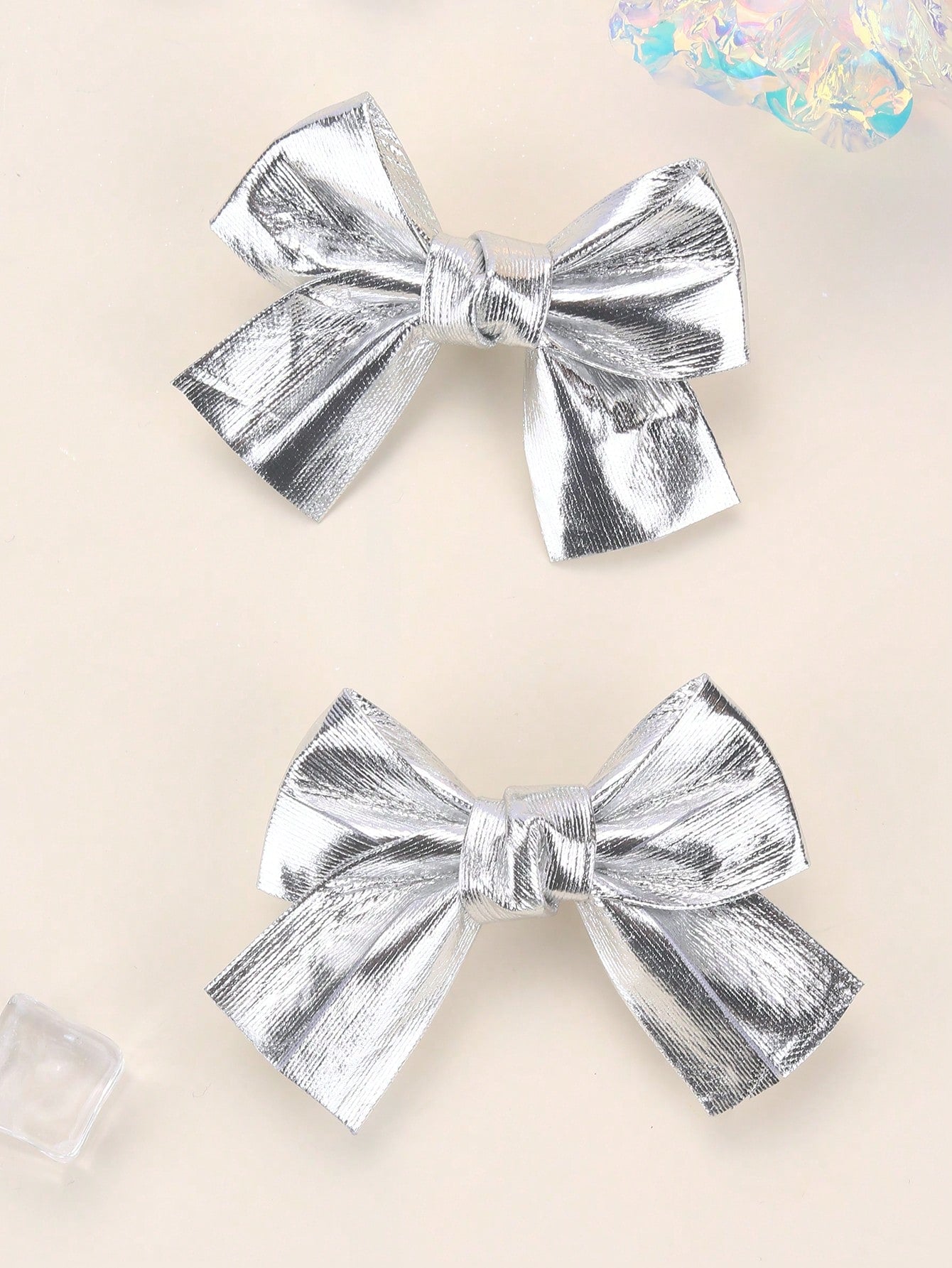 2pcs Silver Hair Bows For Girls,Silver Shining Hair Clips With Full Lined For Kids,Sparkling Cute Hair Barrettes With Short Tail,Kids Baby Hair Accessories
