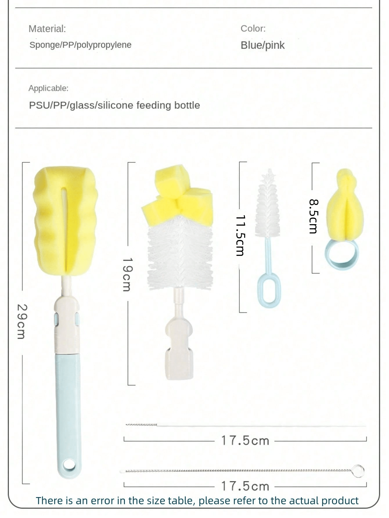 1set 6pcs Baby Bottle Cleaning Brush Set