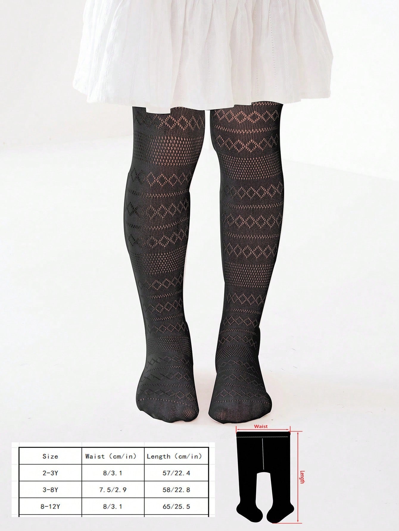 2pairs Girls' Heart Patterned Mesh Tights
