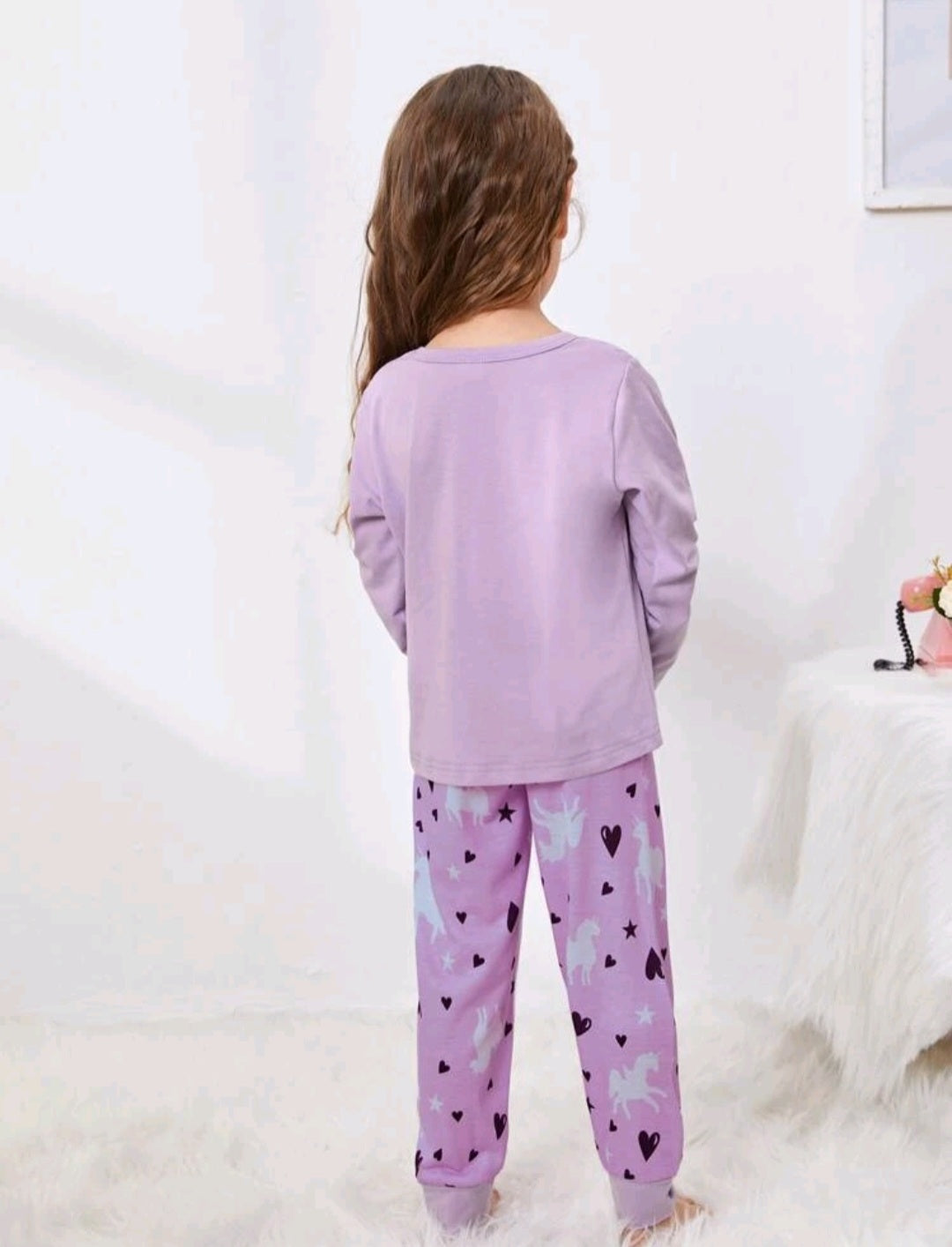 Toddler Girls Unicorn & Heart Print PJ Set
