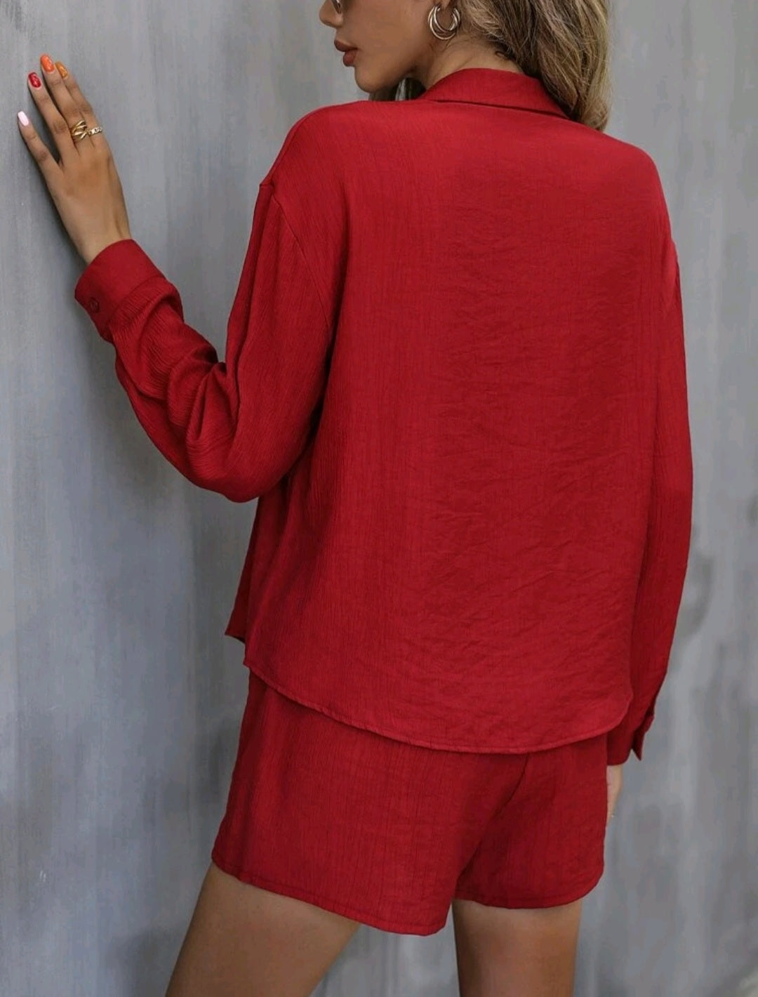 Solid Button Front Shirt & Shorts