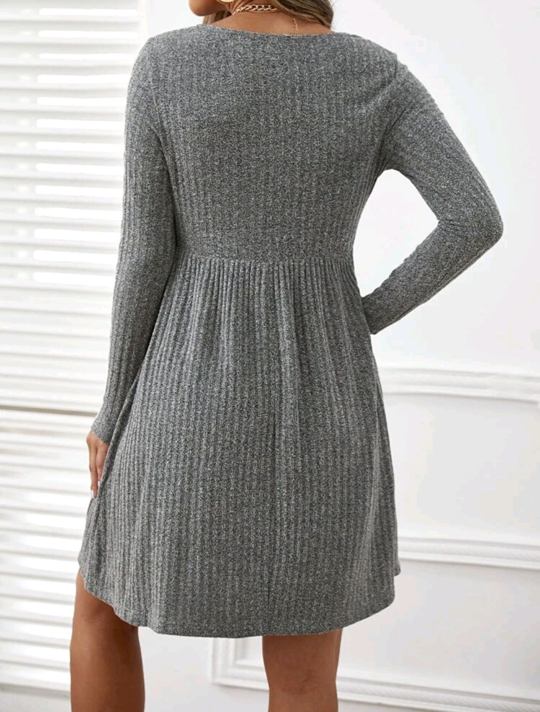 Maternity Button Half Placket Ribbed Knit Dress