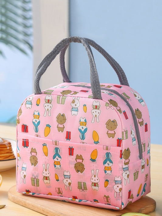 1pc Cartoon Graphic Lunch Bag, Cartoon Rabbit & Carrot Print Insulated Lunch Bag For School, Office, For  Easter Storage